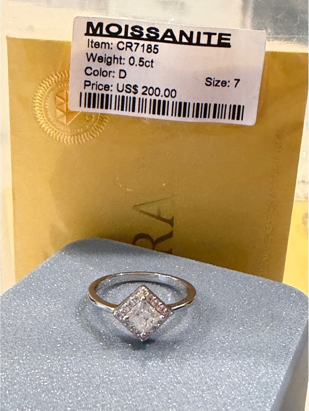 Moissanite Gold Tone Princess Cut Solitaire Ring Size 7